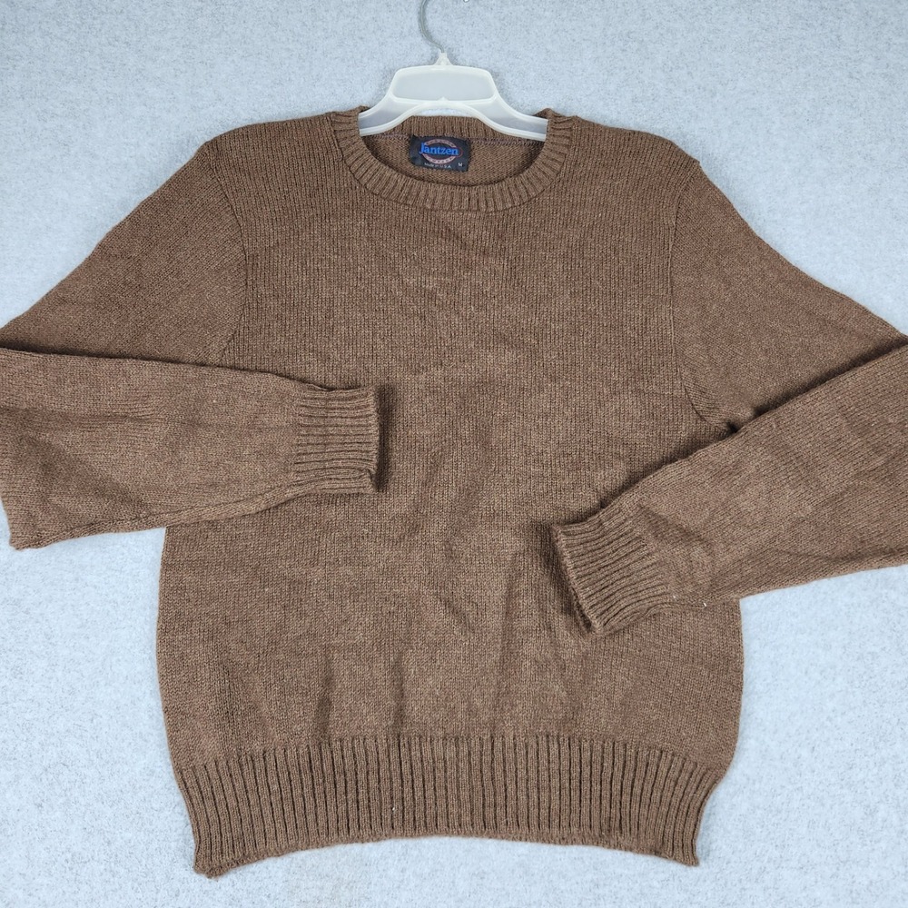 Jantzen‎ Sweater Mens Medium Brown Ribbed Knit Long Sleeve Slim Fit Crew Neck